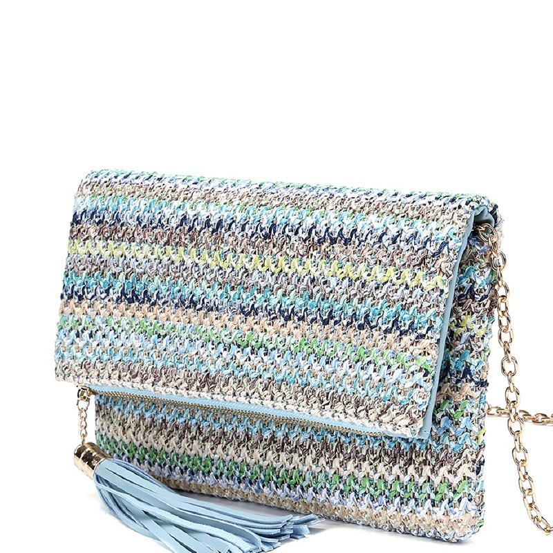 Tassel Accent Woven Straw FoldOver Clutch MHLT6530 > Messenger Bags